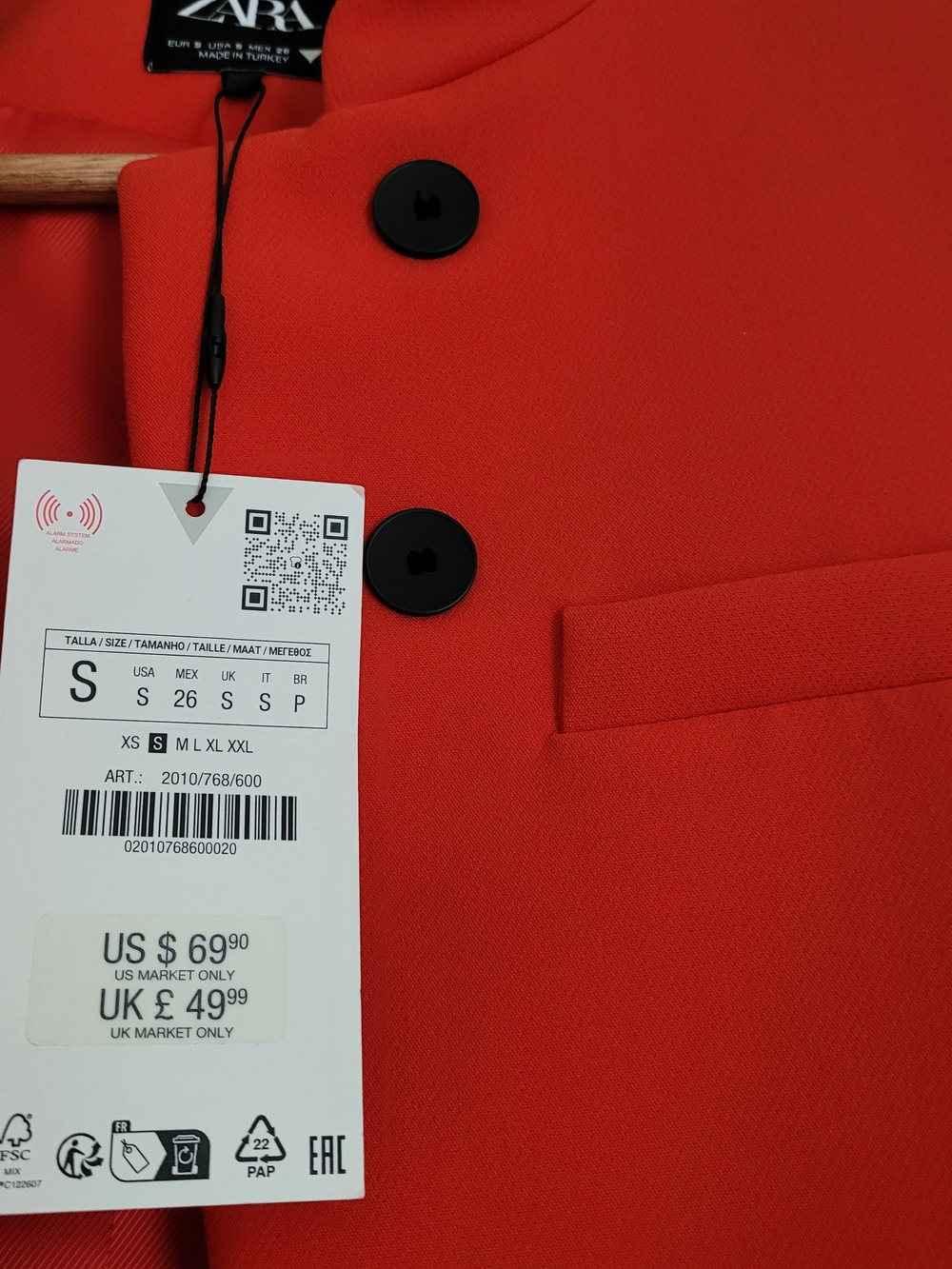 Zara Cropped Red Collarless Blazer Jacket - Picture 5 of 14